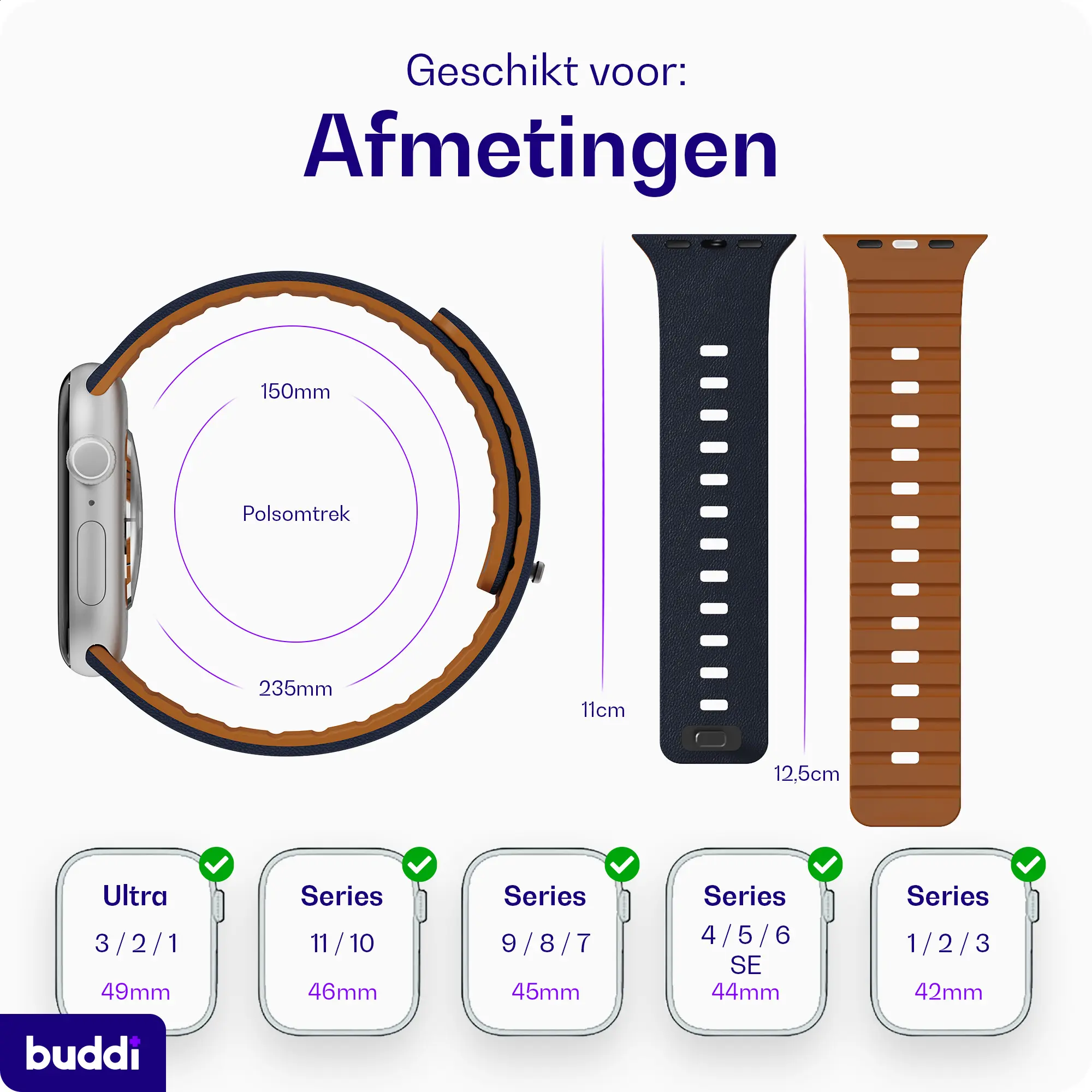 Buddi Luno Magnetisch Apple Watch Bandje 1-11/SE/Ultra 49/46/45/44MM Indigo afbeelding 10