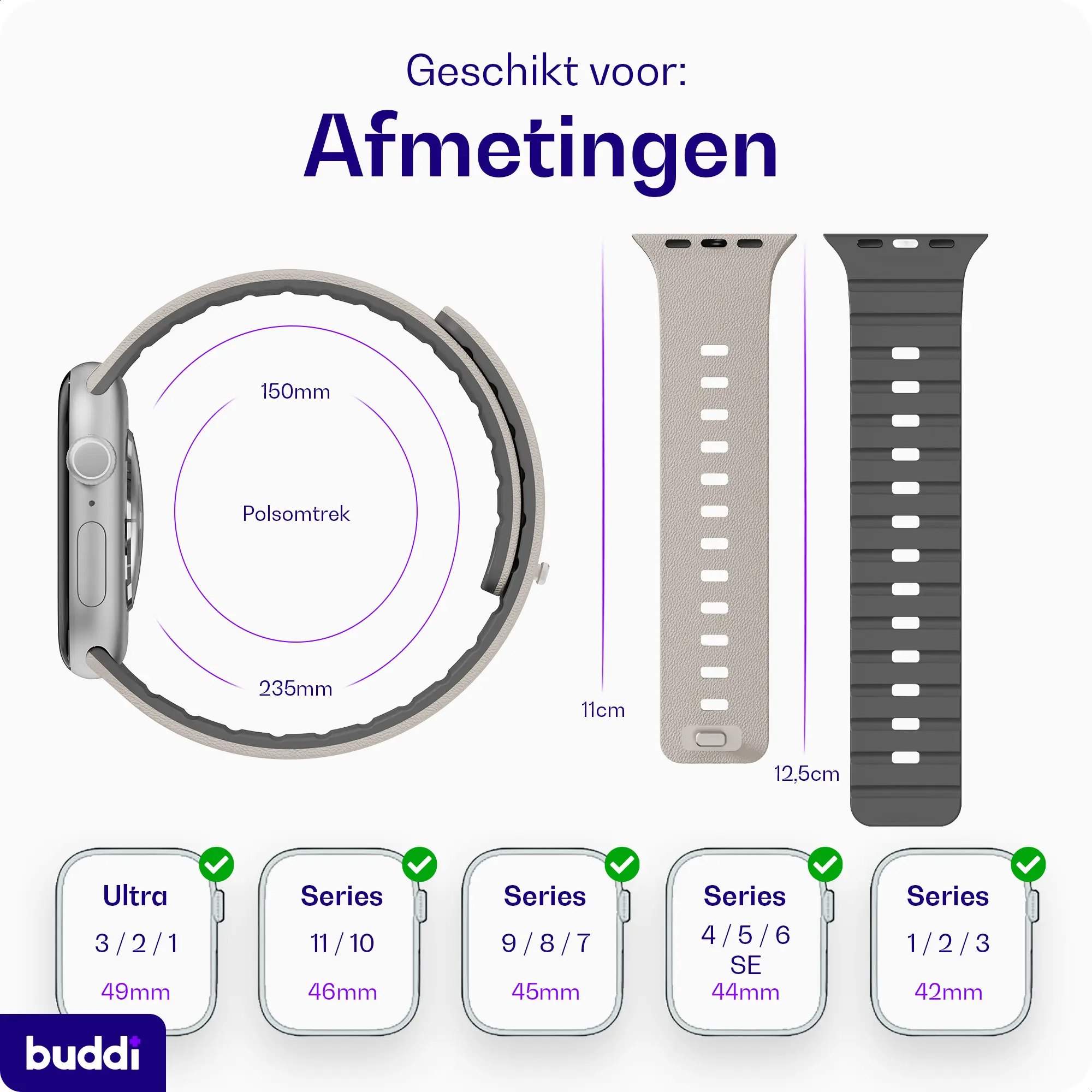 Buddi Luno Magnetisch Apple Watch Bandje 1-11/SE/Ultra 49/46/45/44MM Grijs afbeelding 10
