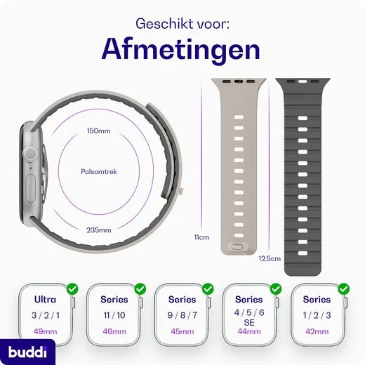 Buddi Luno Magnetisch Apple Watch Bandje 1-11/SE/Ultra 49/46/45/44MM Grijs afbeelding 10