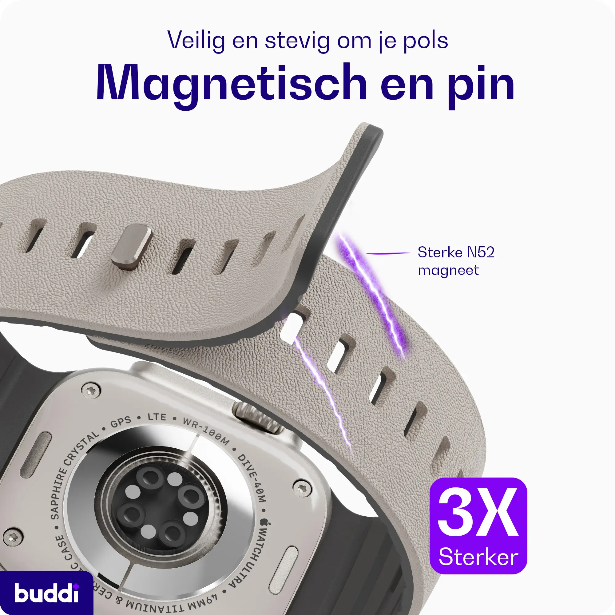 Buddi Luno Magnetisch Apple Watch Bandje 1-11/SE/Ultra 49/46/45/44MM Grijs afbeelding 5