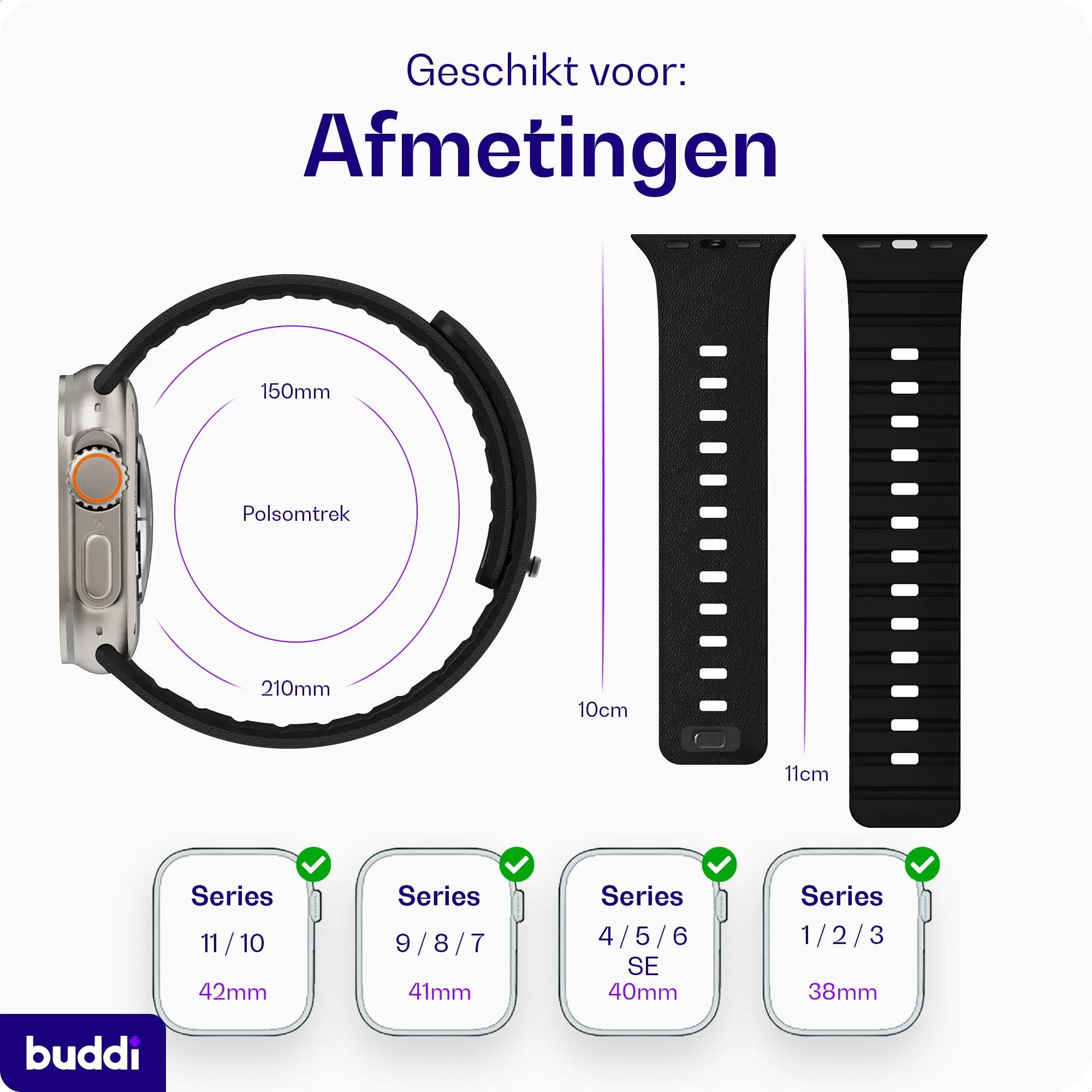 Buddi Luno Magnetisch Apple Watch Bandje - 1-11/SE - 38/40/41/42MM Zwart afbeelding 10
