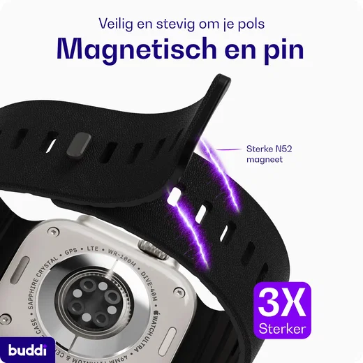 Buddi Luno Magnetisch Apple Watch Bandje - 1-11/SE - 38/40/41/42MM Zwart afbeelding 5