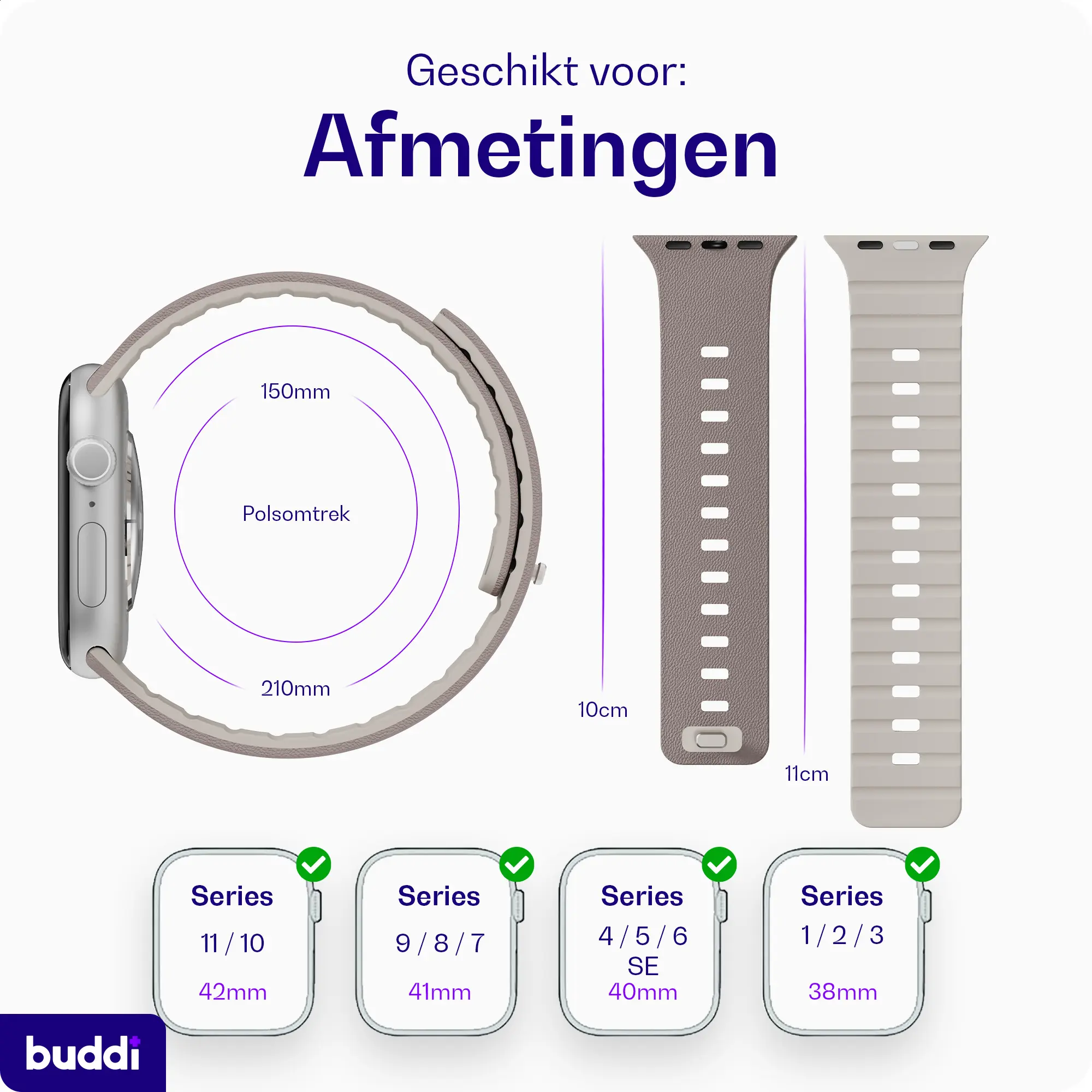 Buddi Luno Magnetisch Apple Watch Bandje - 1-11/SE - 38/40/41/42MM Taupe afbeelding 10