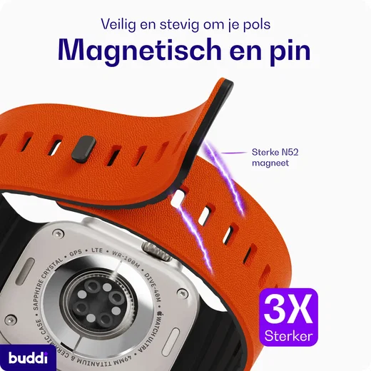 Buddi Luno Magnetisch Apple Watch Bandje - 1-11/SE - 38/40/41/42MM Oranje afbeelding 5