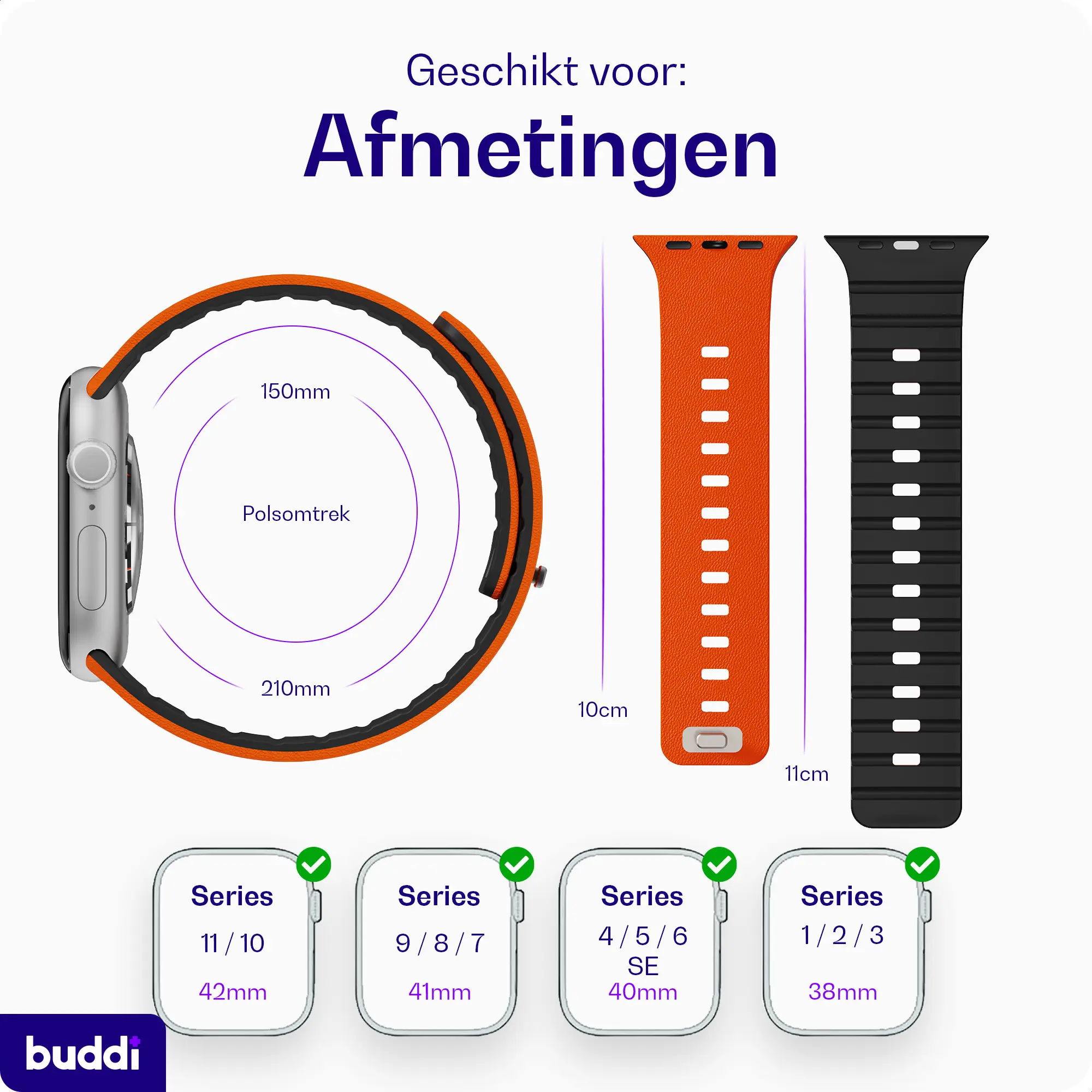 Buddi Luno Magnetisch Apple Watch Bandje - 1-11/SE - 38/40/41/42MM Oranje afbeelding 10