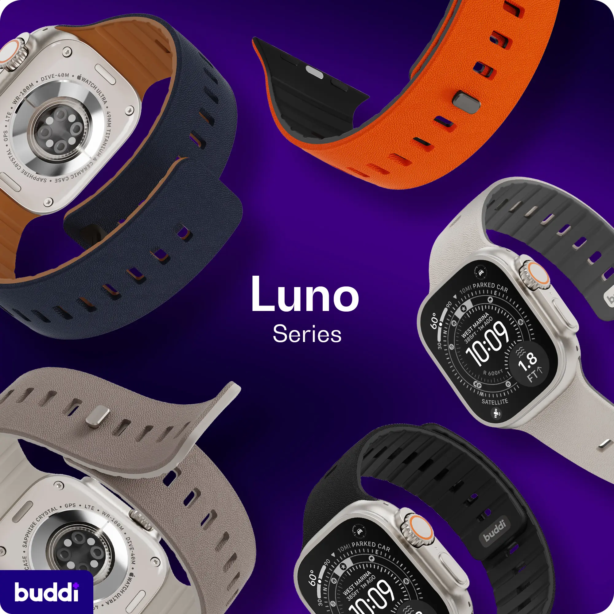 Buddi Luno Magnetisch Apple Watch Bandje - 1-11/SE - 38/40/41/42MM Indigo afbeelding 11