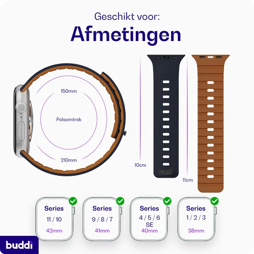Buddi Luno Magnetisch Apple Watch Bandje - 1-11/SE - 38/40/41/42MM Indigo afbeelding 10