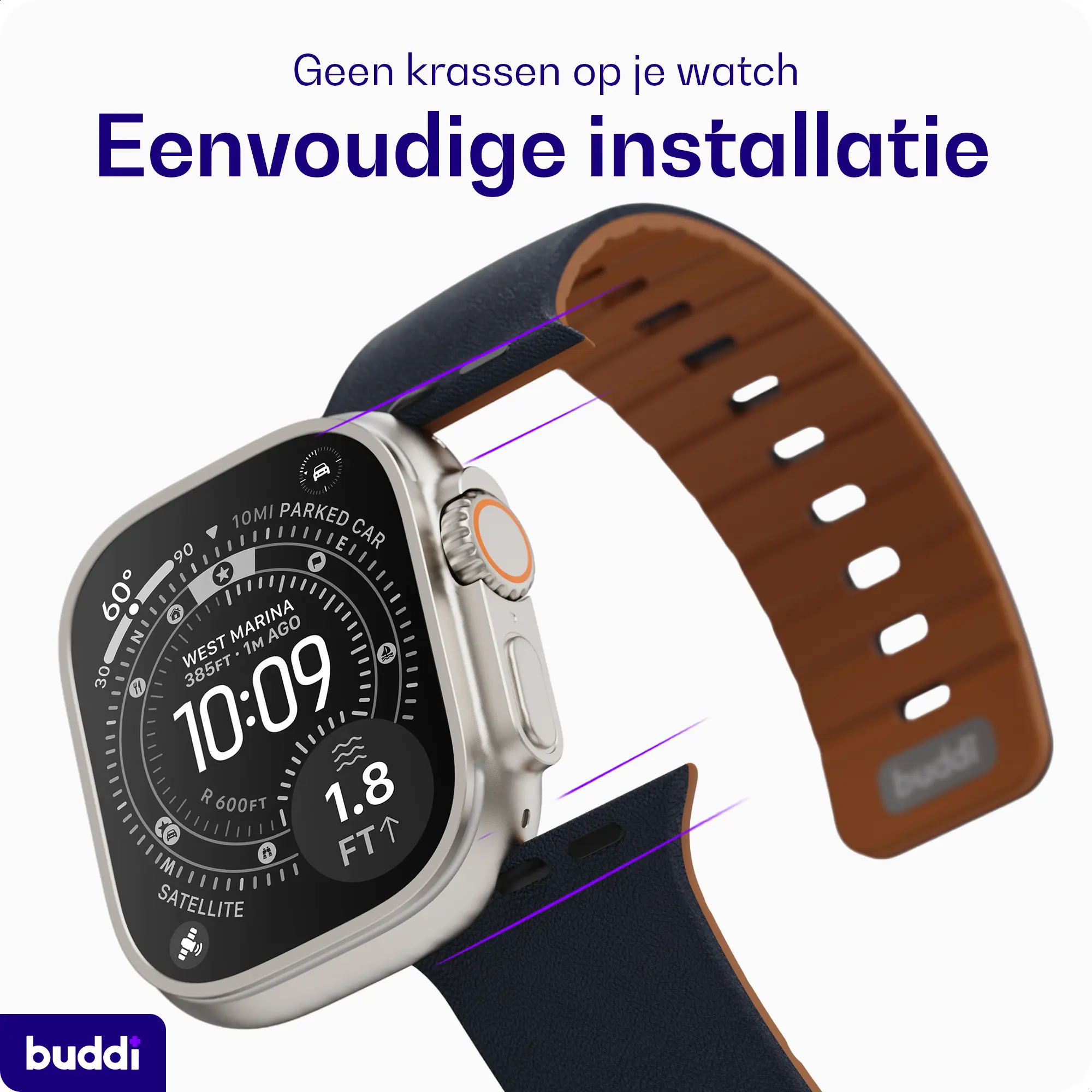Buddi Luno Magnetisch Apple Watch Bandje - 1-11/SE - 38/40/41/42MM Indigo afbeelding 8