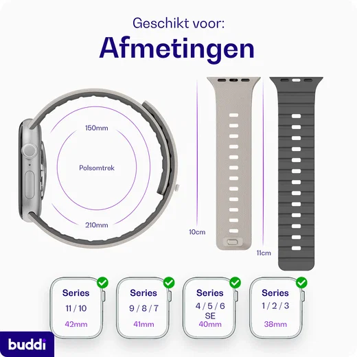 Buddi Luno Magnetisch Apple Watch Bandje - 1-11/SE - 38/40/41/42MM Grijs afbeelding 10