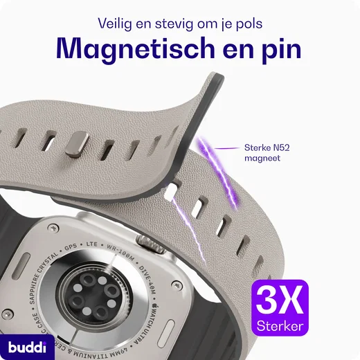 Buddi Luno Magnetisch Apple Watch Bandje - 1-11/SE - 38/40/41/42MM Grijs afbeelding 5