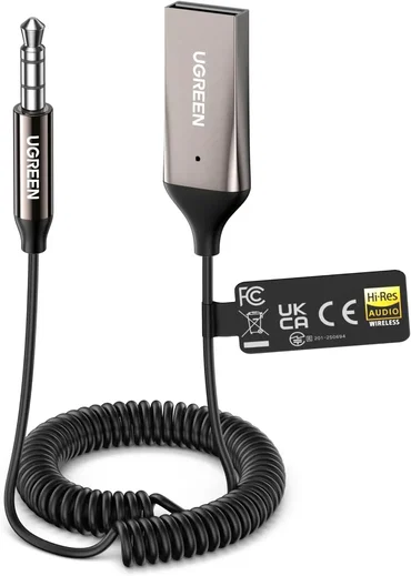 UGREEN Bluetooth 6.0 AUX Adapter Auto met LDAC en Microfoon - Zwart afbeelding 1