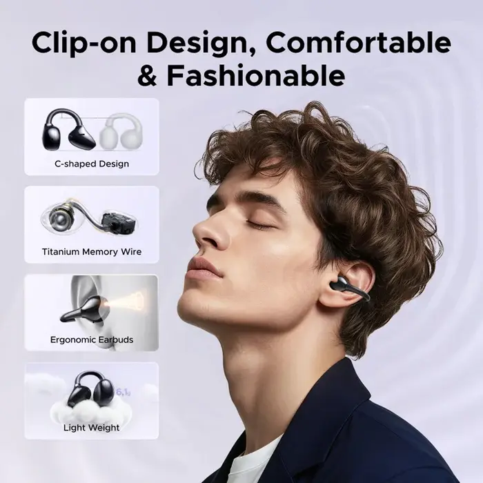 UGREEN ClipBuds Pro Draadloze Oortjes Bluetooth 6.0 ANC met Hi-Res Audio Zilver afbeelding 5