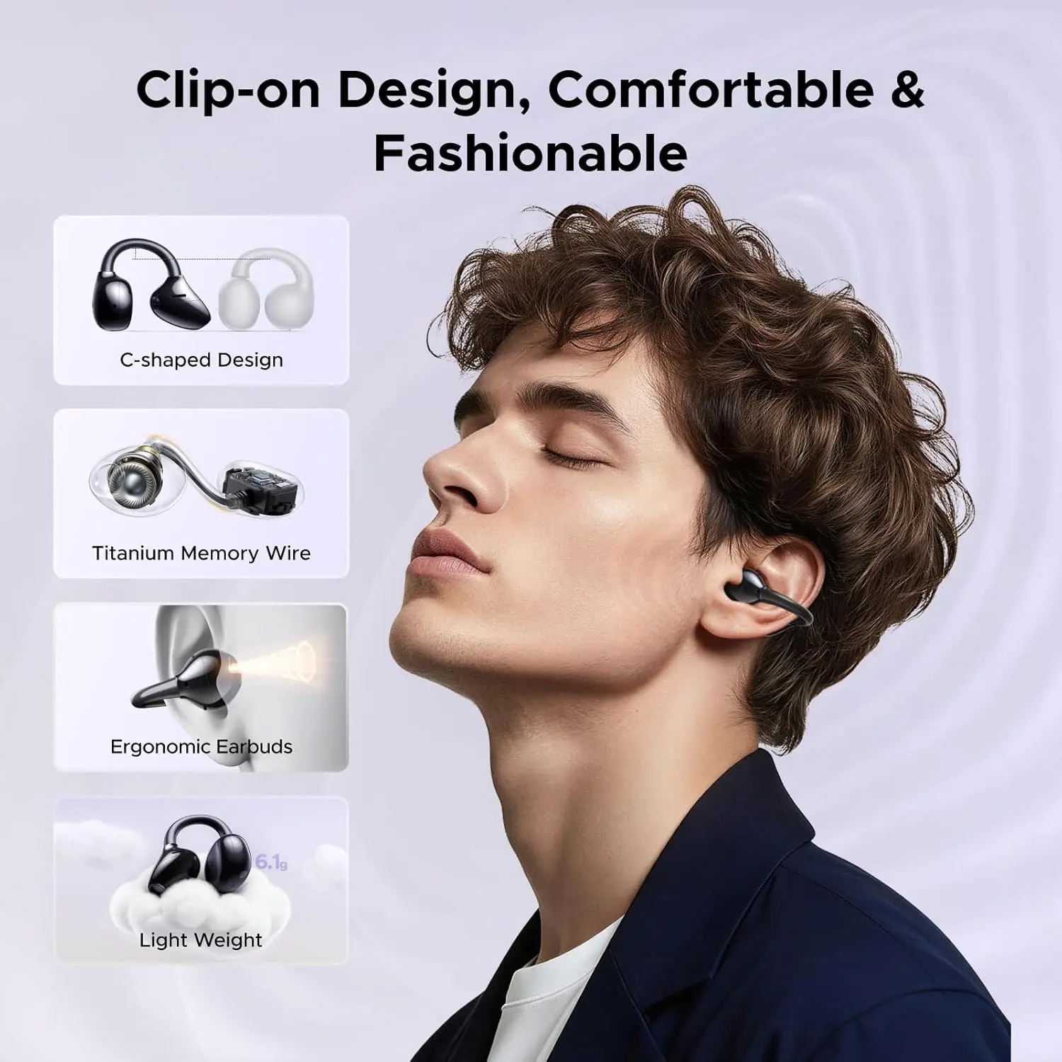 UGREEN ClipBuds Pro Draadloze Oortjes Bluetooth 6.0 ANC met Hi-Res Audio Zwart afbeelding 5