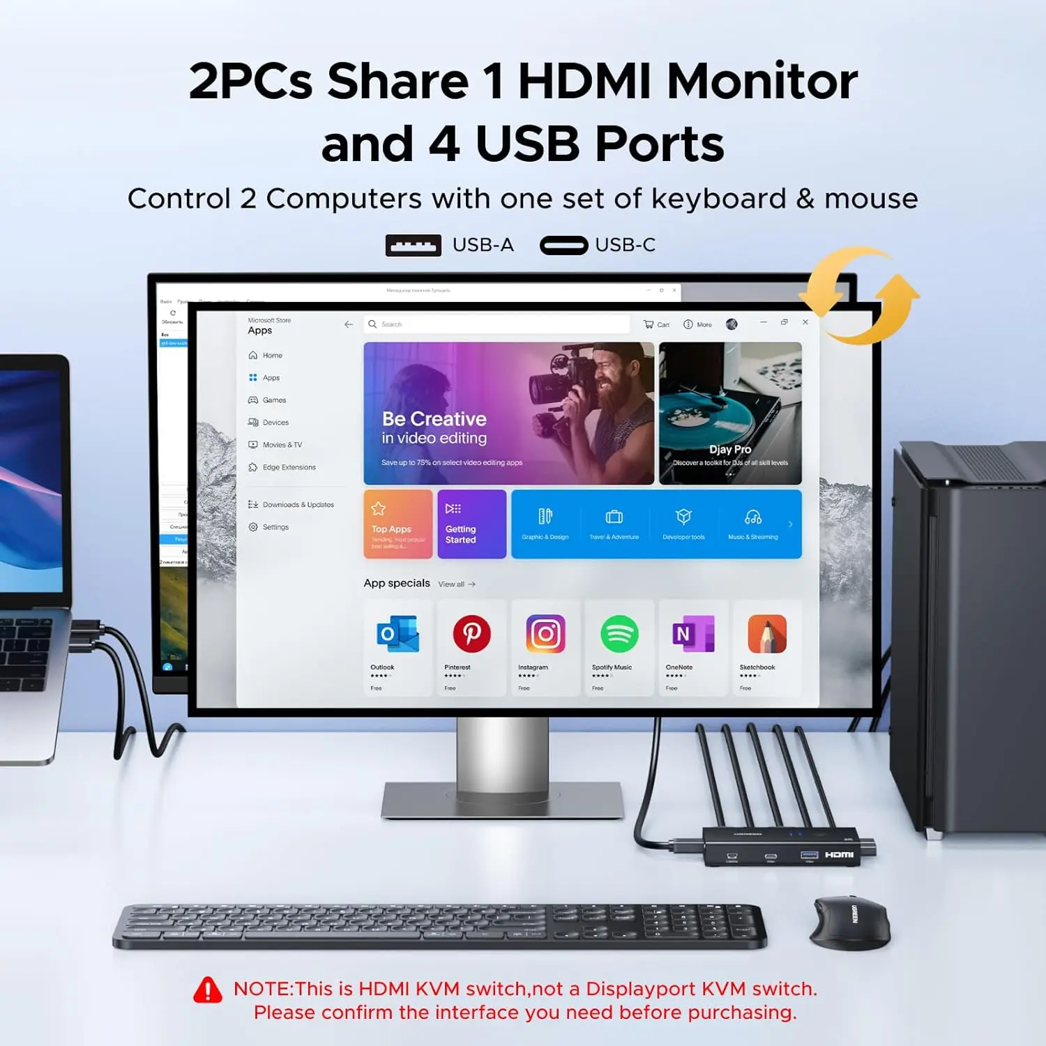 UGREEN USB 3.0 Sharing Switch Desktopcontroller 4 USB Poorten 4K Revolutie 60Hz afbeelding 2