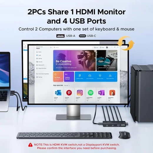 UGREEN USB 3.0 Sharing Switch Desktopcontroller 4 USB Poorten 4K Revolutie 60Hz afbeelding 2