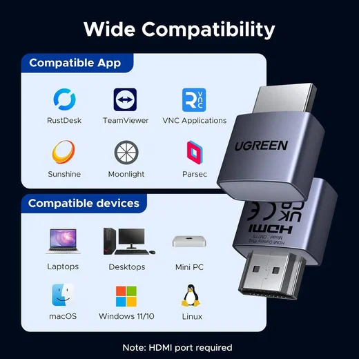 UGREEN Compacte HDMI EDID Emulator 4K Revolutie 60Hz 4 Stuks afbeelding 9