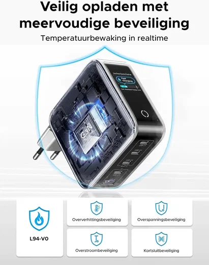 UGREEN Nexode Pro 100W USB-C en USB Snellader GaN Adapter Grijs met Touchscreen afbeelding 8