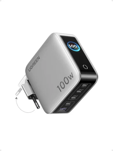 UGREEN Nexode Pro 100W USB-C en USB Snellader GaN Adapter Grijs met Touchscreen afbeelding 1