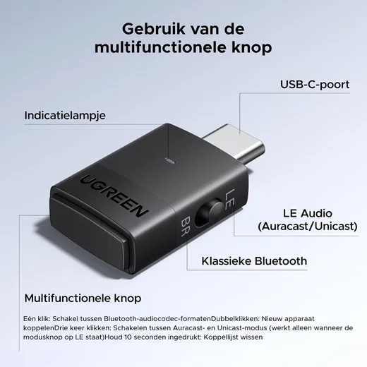 UGREEN Bluetooth Transmitter Audio Adapter USB-C afbeelding 9
