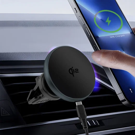 4smarts Qi2 Magnetische Draadloze Oplader Auto Ventilatierooster 15W Grijs afbeelding 4