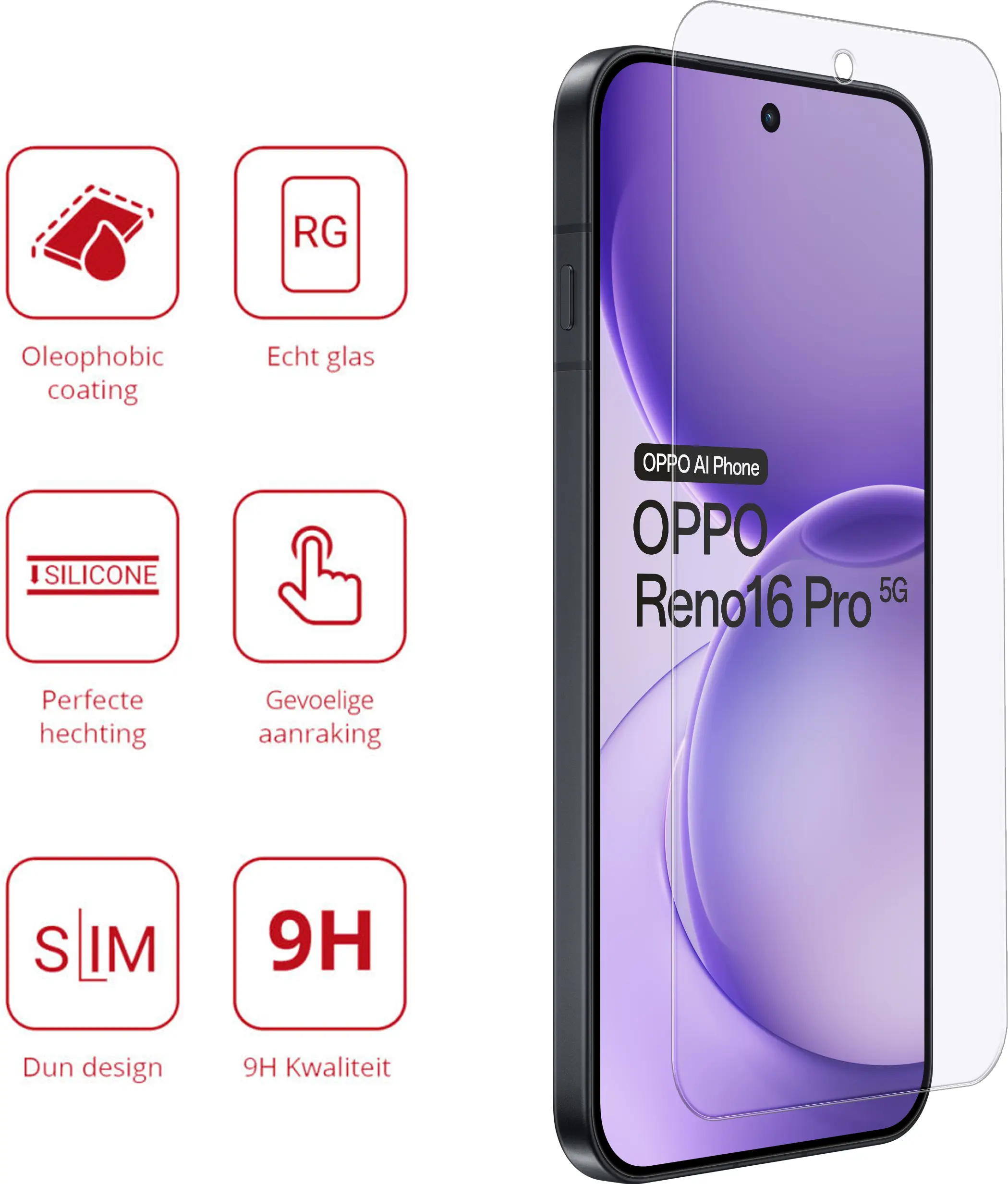 Rosso Oppo Reno 16 Pro 9H Tempered Glass Screen Protector afbeelding 2