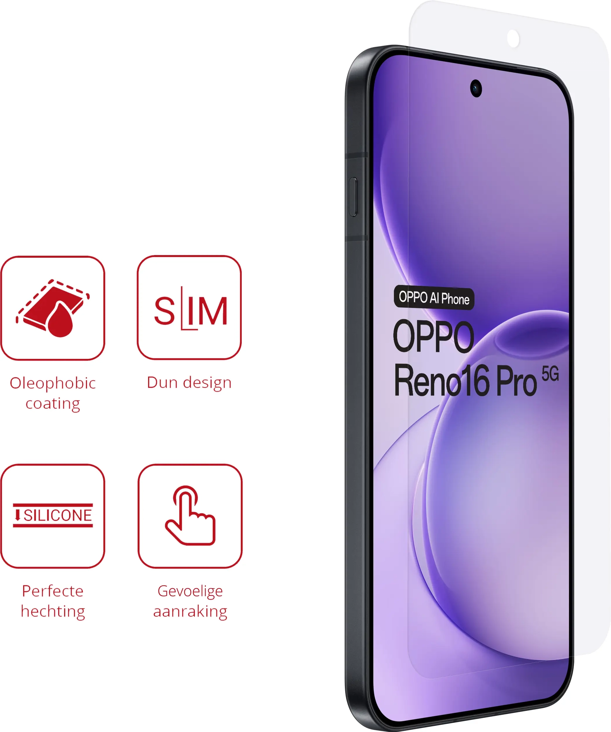 Rosso Oppo Reno 16 Pro Screen Protector Case Friendly Folie Duo Pack afbeelding 2