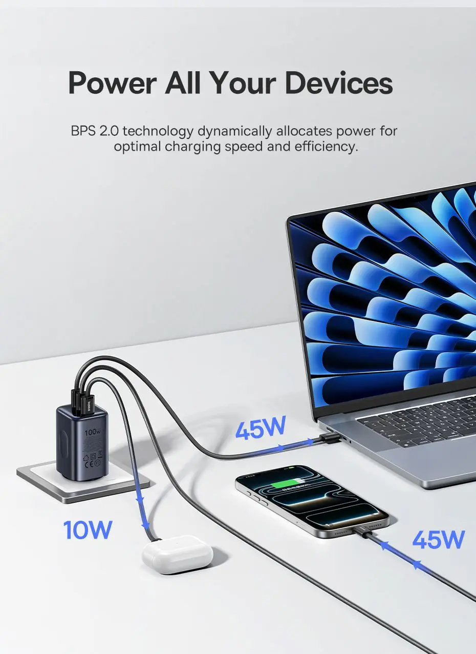Baseus PicoGo AE11 100W USB-A / USB-C Snellader Fast Charge Zwart afbeelding 3