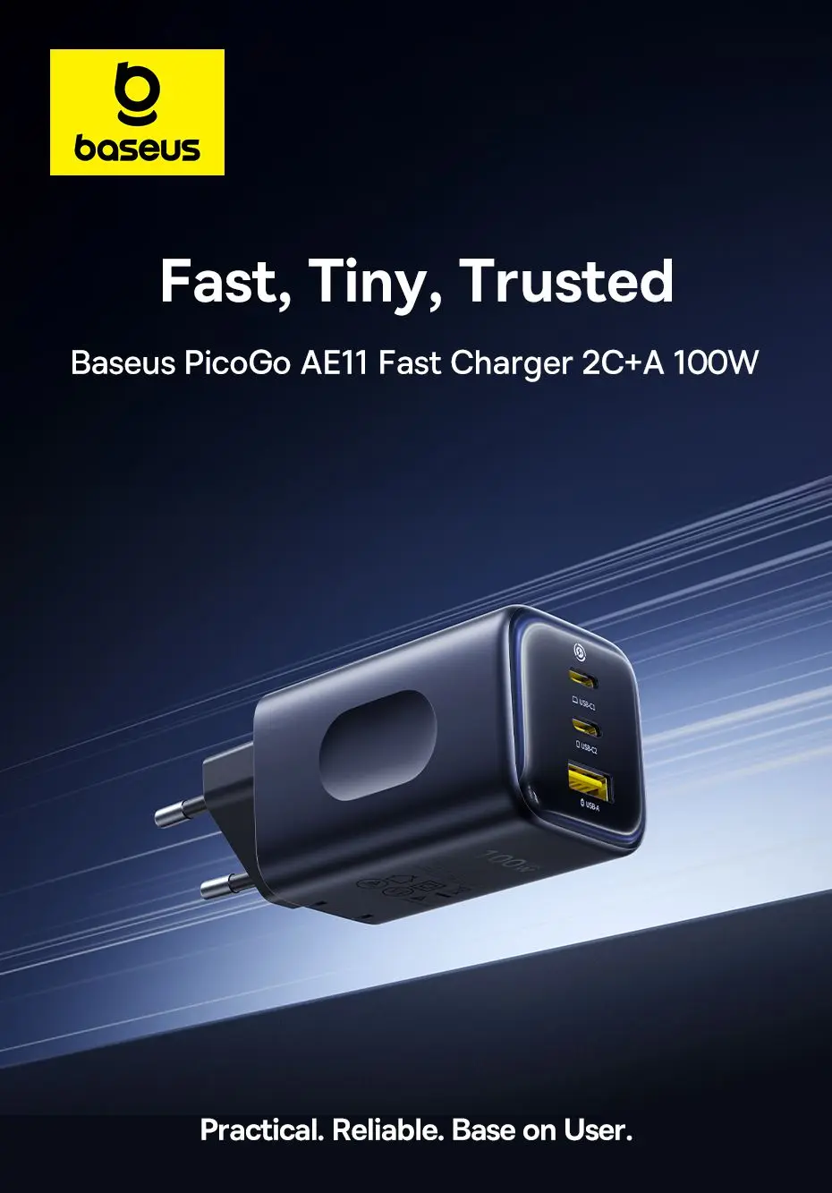 Baseus PicoGo AE11 100W USB-A / USB-C Snellader Fast Charge Zwart afbeelding 5