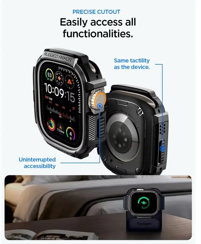 Spigen Rugged Armor - Apple Watch Ultra 3/2/1 Hoesje - Full Protect - Zwart afbeelding 5