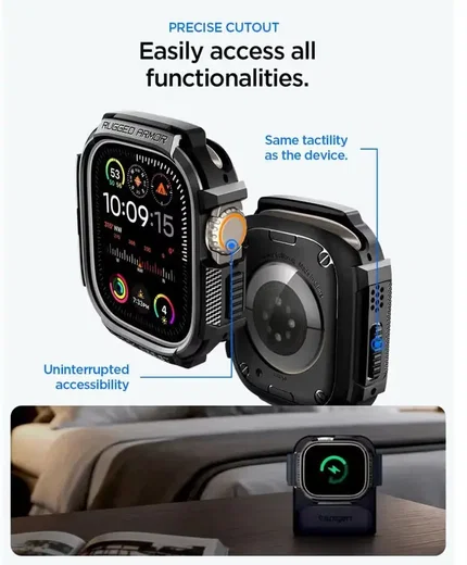 Spigen Rugged Armor - Apple Watch Ultra 3/2/1 Hoesje - Full Protect - Zwart afbeelding 5