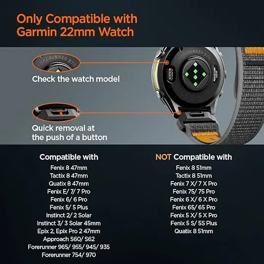 Spigen Athlex Air Garmin QuickFit 22MM Bandje Zwart Oranje afbeelding 3