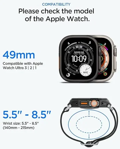 Spigen Lite Fit Pro Apple Watch Ultra 3/2/1 Hoesje/Bandje/Sreenprotector Zwart afbeelding 2