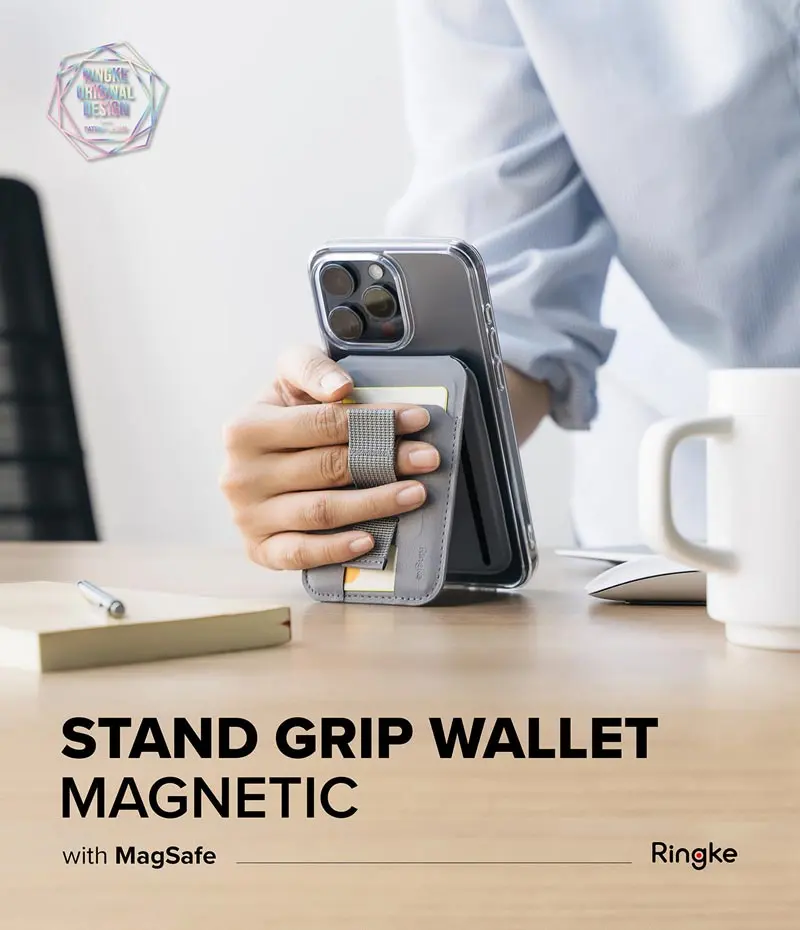 Ringke Stand Grip Wallet Magnetic MagSafe Kaarthouder met Standaard Grijs afbeelding 2