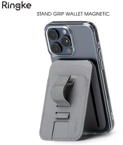Ringke Stand Grip Wallet Magnetic MagSafe Kaarthouder met Standaard Grijs afbeelding 1