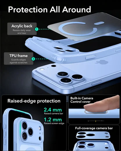 ESR Classic Hybrid iPhone 18 Pro Max / 17 Pro Max Hoesje MagSafe Licht Blauw afbeelding 3