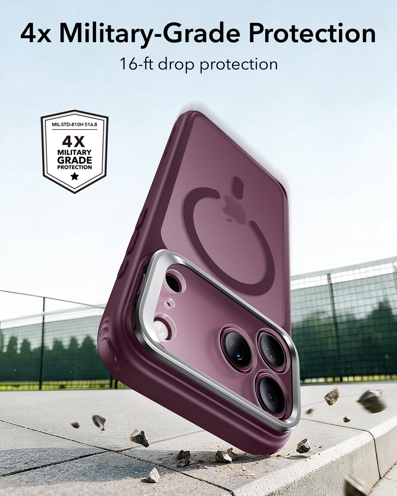 ESR Classic Hybrid MagSafe iPhone 18 Pro / 17 Pro Hoesje met Stand Burgundy afbeelding 2