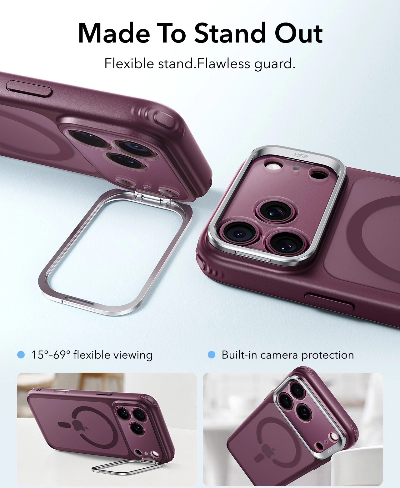 ESR Classic Hybrid MagSafe iPhone 18 Pro / 17 Pro Hoesje met Stand Burgundy afbeelding 3
