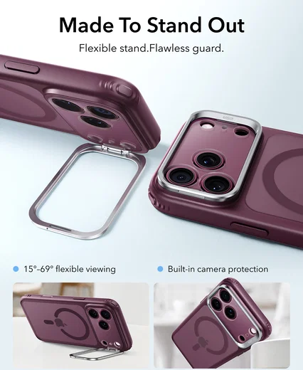 ESR Classic Hybrid MagSafe iPhone 18 Pro / 17 Pro Hoesje met Stand Burgundy afbeelding 3