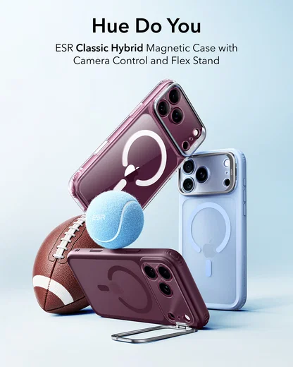 ESR Classic Hybrid MagSafe iPhone 18 Pro / 17 Pro Hoesje met Stand Burgundy afbeelding 6