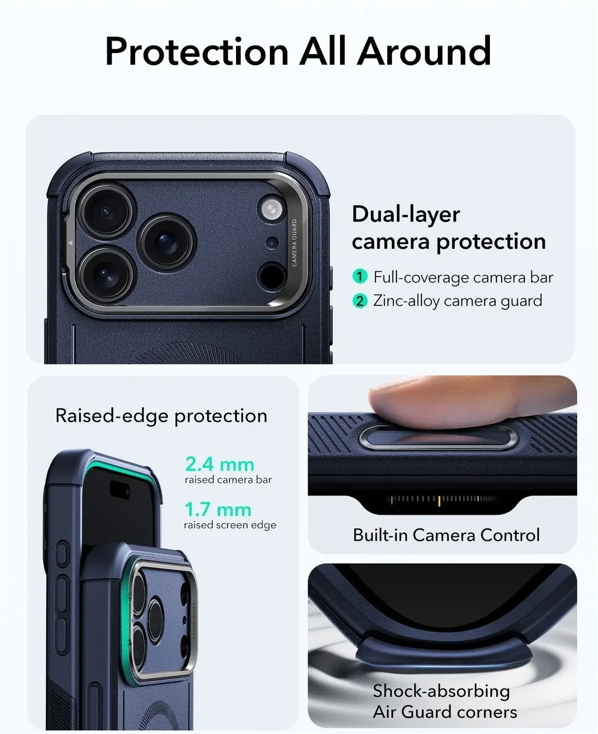 ESR Cyber Armor Apple iPhone 18 Pro / 17 Pro Hoesje MagSafe met Stand Blauw afbeelding 4