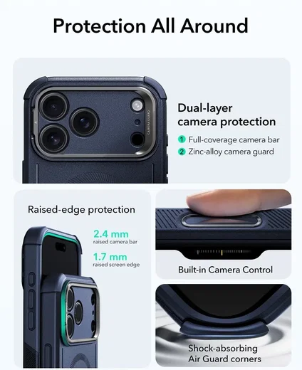 ESR Cyber Armor Apple iPhone 18 Pro / 17 Pro Hoesje MagSafe met Stand Blauw afbeelding 4