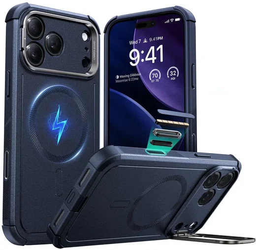 ESR Cyber Armor Apple iPhone 18 Pro / 17 Pro Hoesje MagSafe met Stand Blauw afbeelding 2