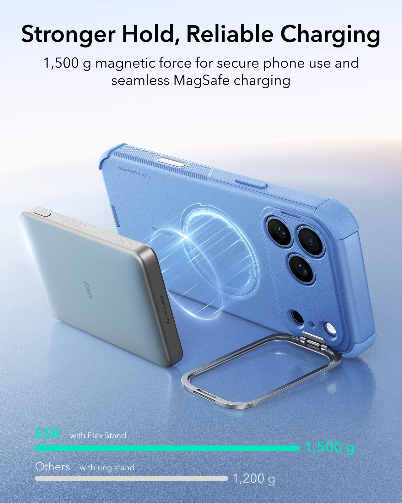 ESR Cyber Tough iPhone 18 Pro Max / 17 Pro Max Hoesje MagSafe Stand Licht Blauw afbeelding 7