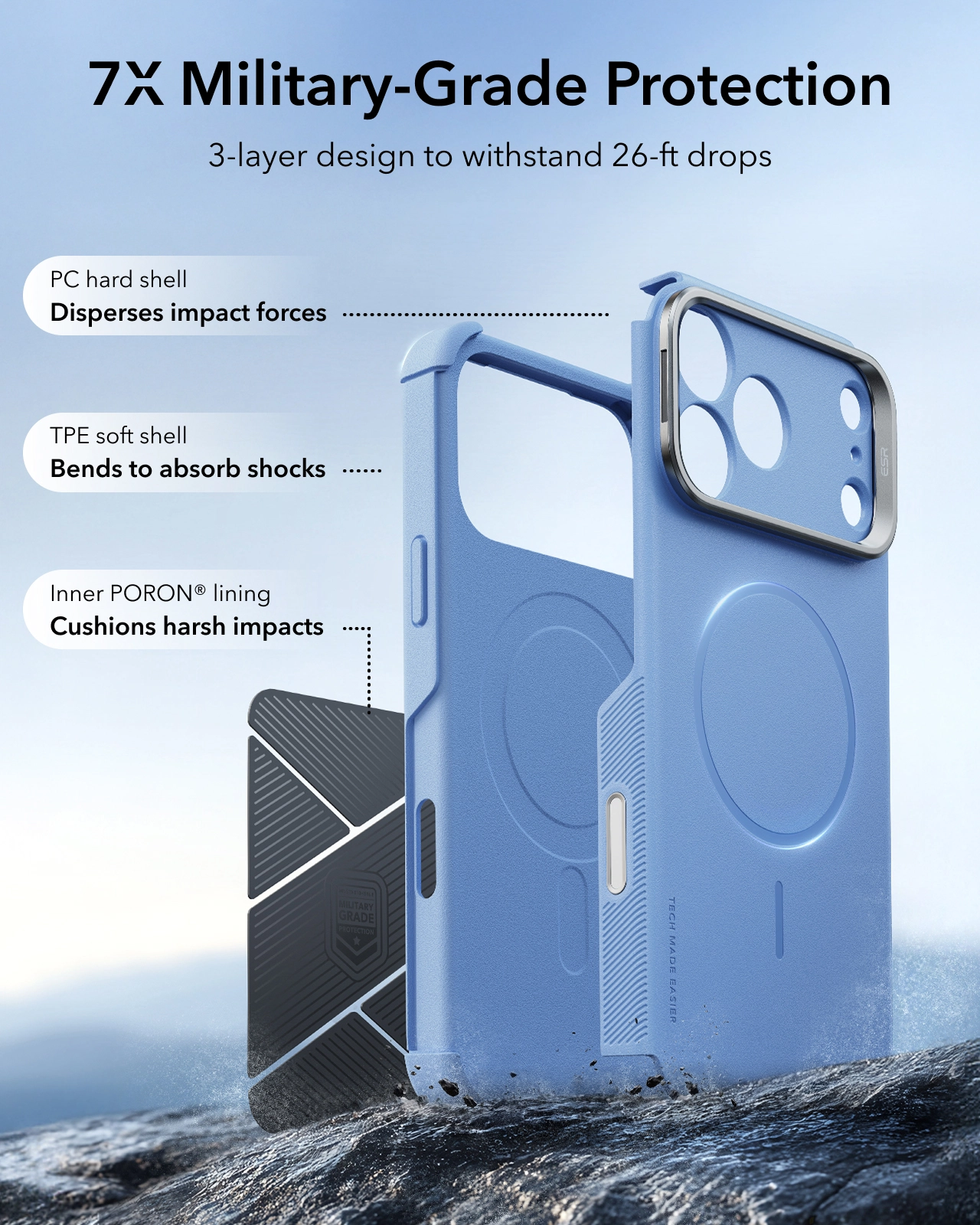 ESR Cyber Tough iPhone 18 Pro Max / 17 Pro Max Hoesje MagSafe Stand Licht Blauw afbeelding 3
