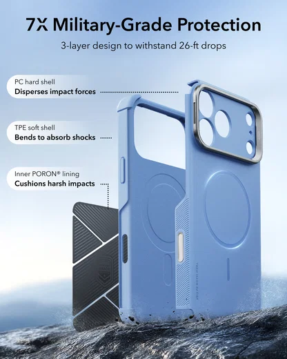 ESR Cyber Tough iPhone 18 Pro Max / 17 Pro Max Hoesje MagSafe Stand Licht Blauw afbeelding 3