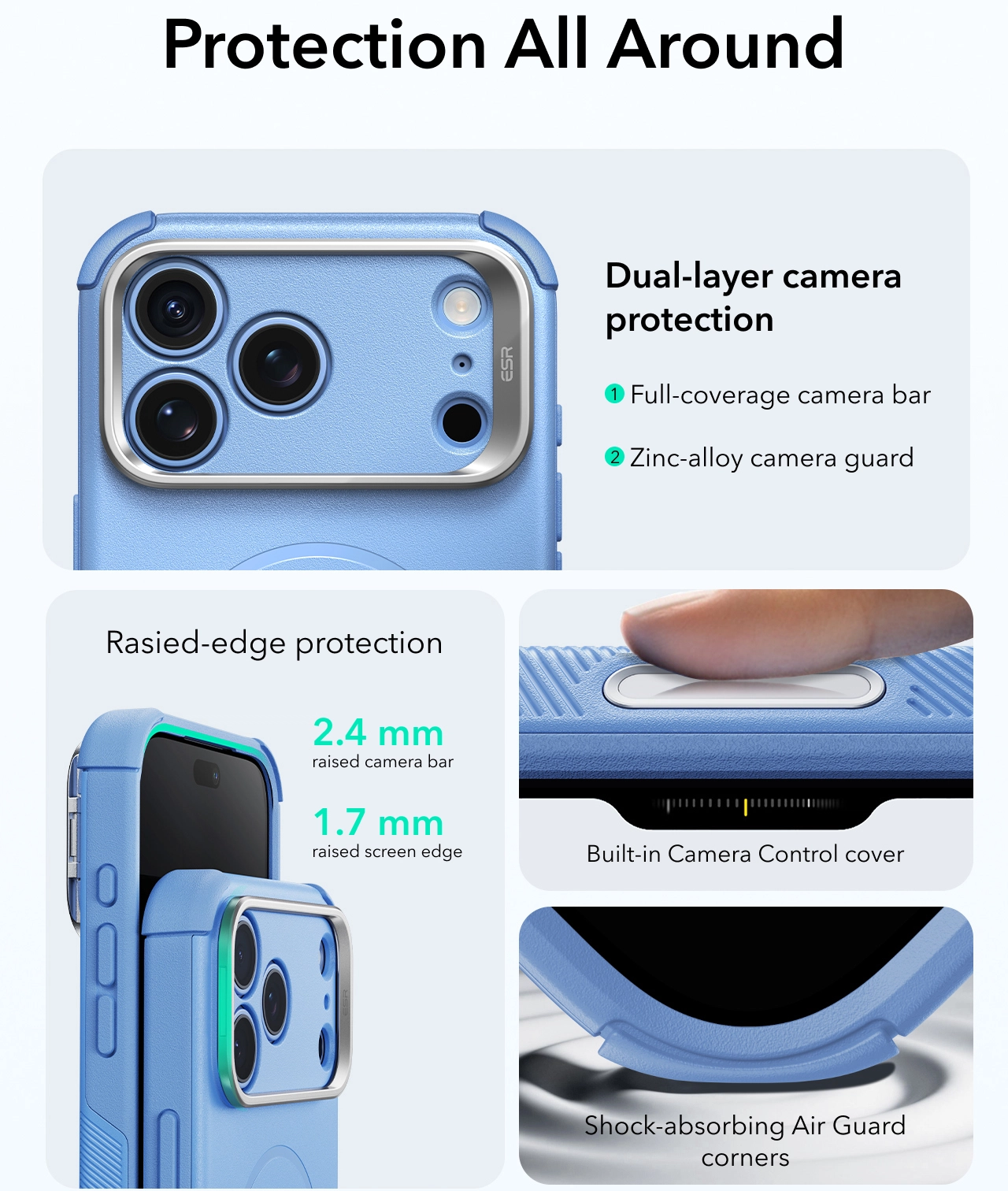 ESR Cyber Tough iPhone 18 Pro Max / 17 Pro Max Hoesje MagSafe Stand Licht Blauw afbeelding 5