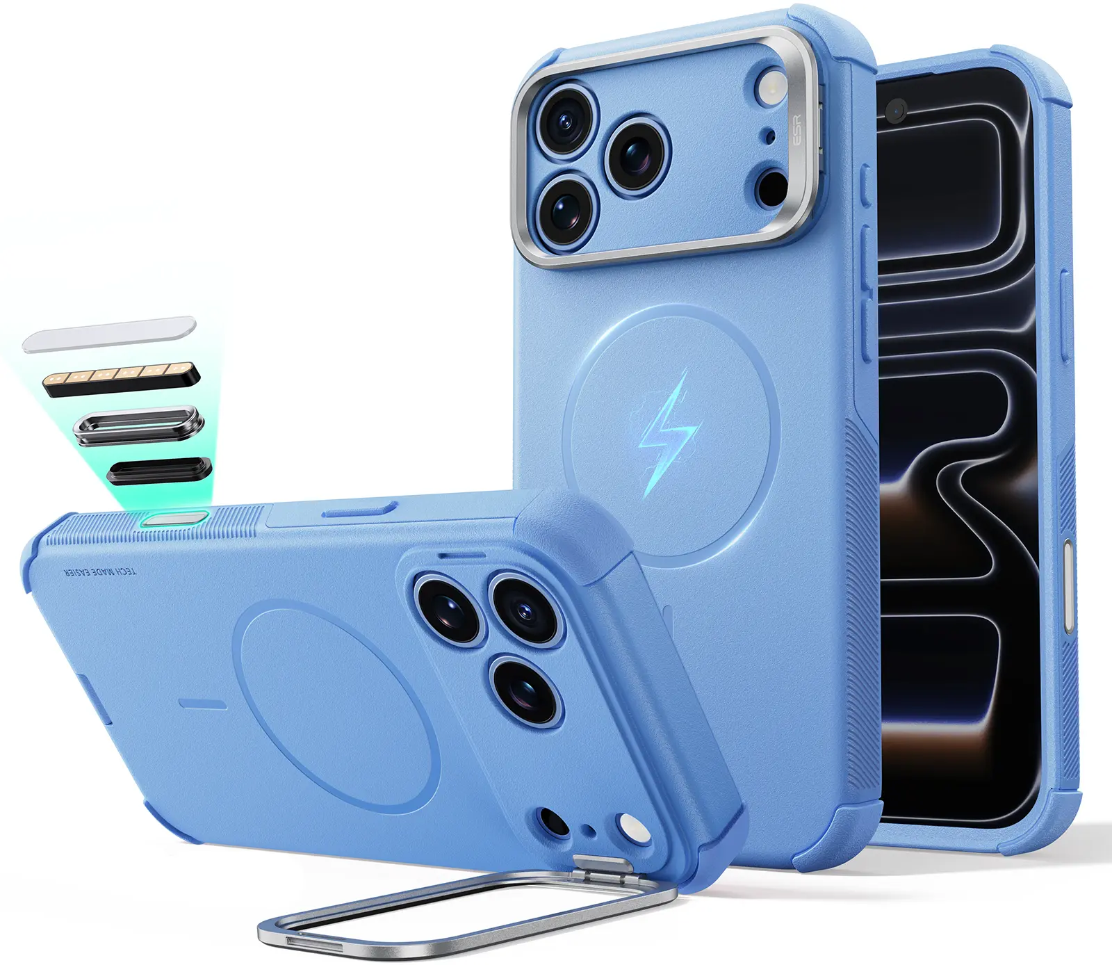 ESR Cyber Tough iPhone 18 Pro Max / 17 Pro Max Hoesje MagSafe Stand Licht Blauw afbeelding 1