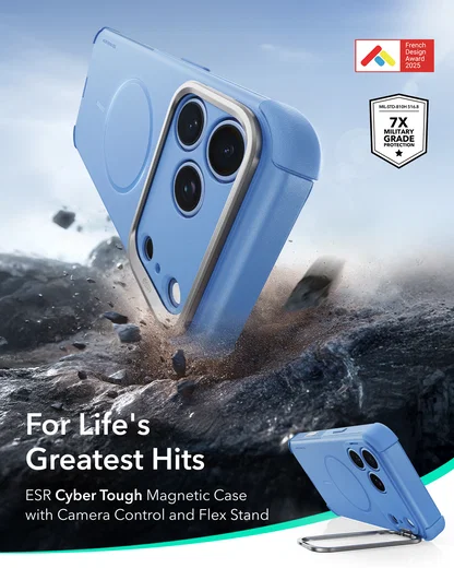 ESR Cyber Tough iPhone 18 Pro Max / 17 Pro Max Hoesje MagSafe Stand Licht Blauw afbeelding 2