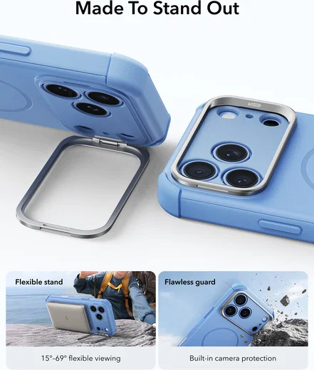 ESR Cyber Tough iPhone 18 Pro Max / 17 Pro Max Hoesje MagSafe Stand Licht Blauw afbeelding 4