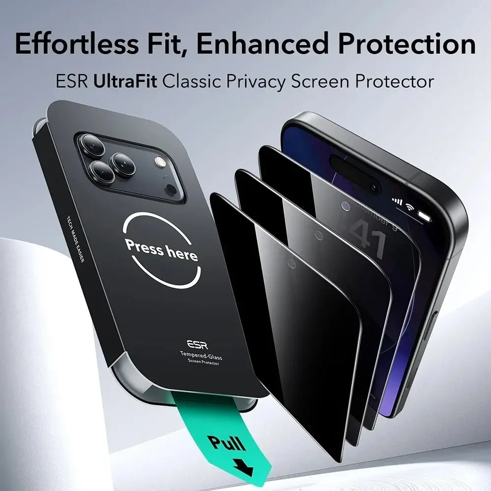 ESR UltraFit Classic Privacy iPhone 18 Pro Screen Protector (3-Pack) afbeelding 7